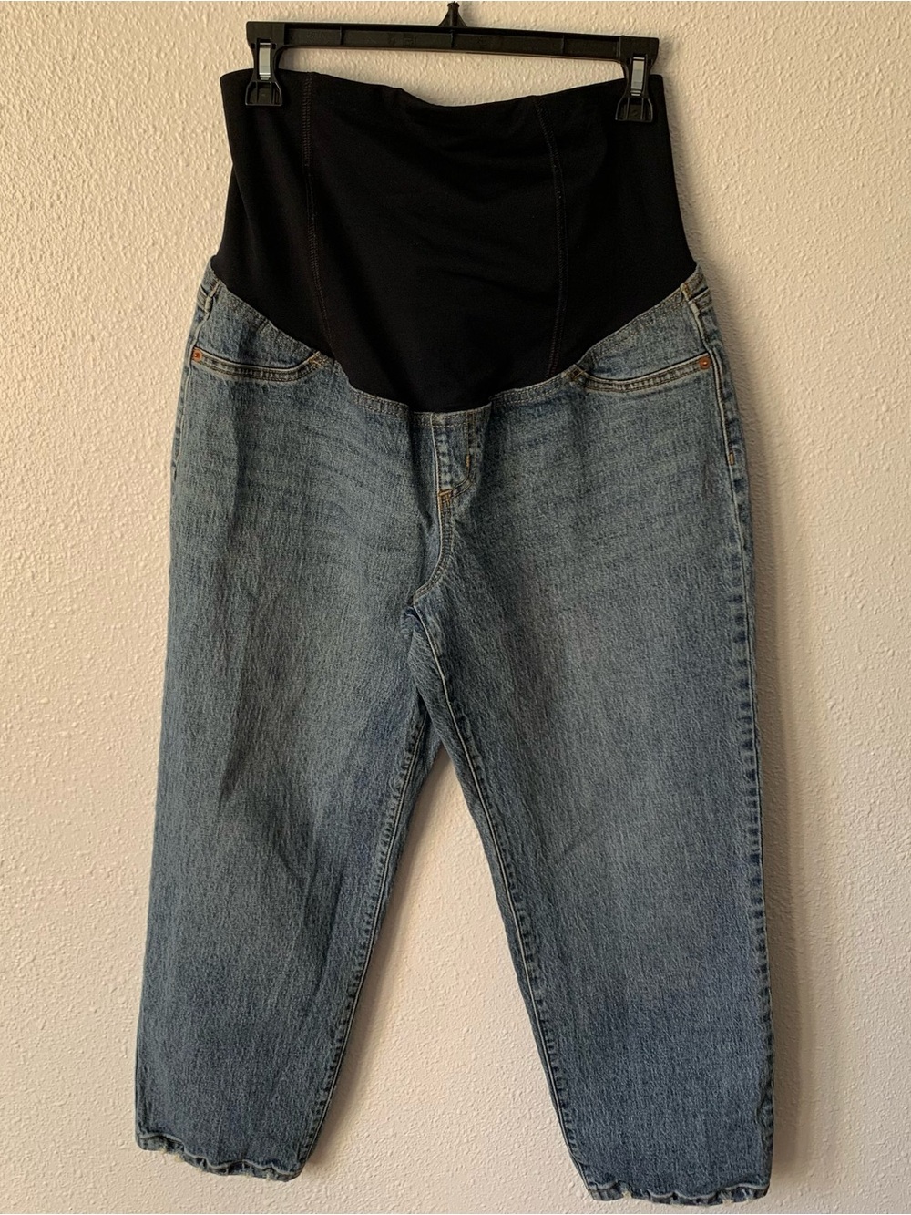 Isabel Maternity Size 10 Blue Cropped Denim Jeans with Black Stretch Waistband